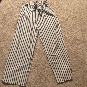 TESSA PALAZZO PANTS - GRAY & WHITE STRIPE